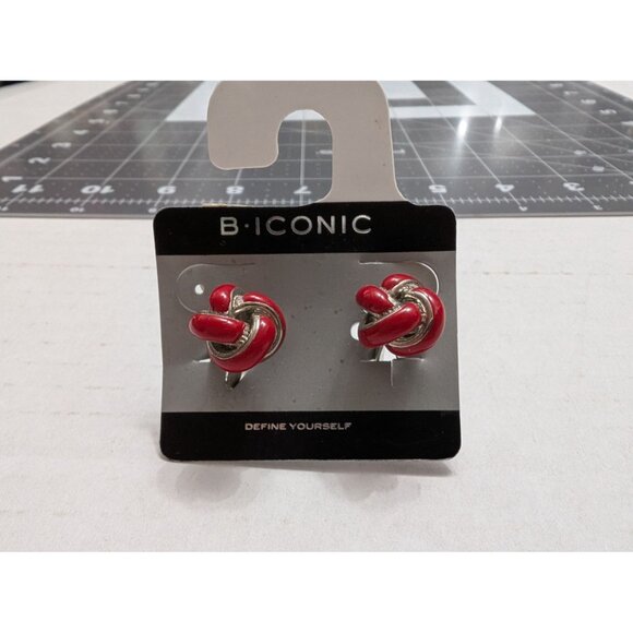 Other - B Iconic cuff links metal red enamel cluster silver tone jacket vtg geometric